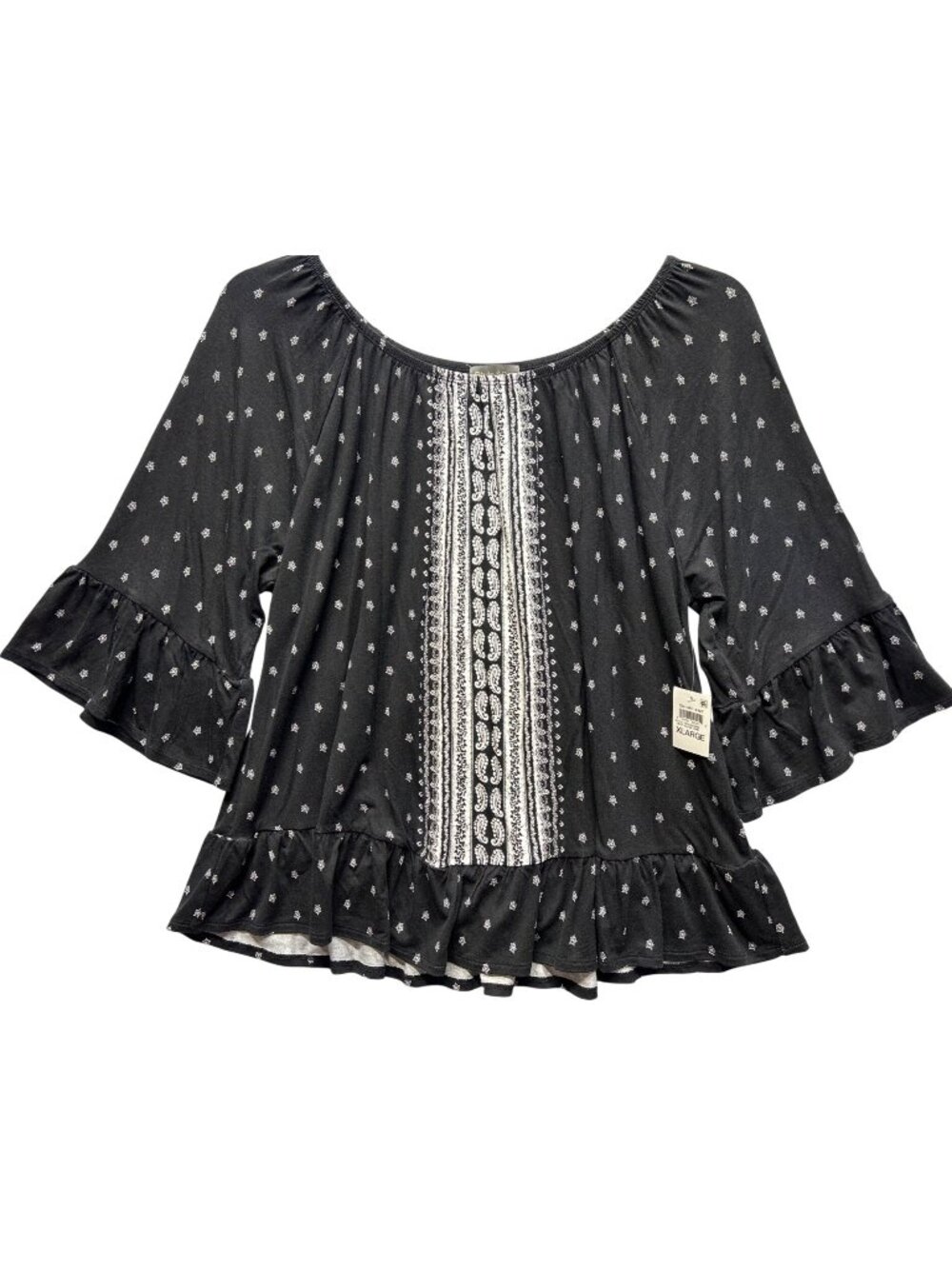 Style & Co Womens XL Black & White Off-The-Shoulder Knit Top Deep Black Combo - Picture 1 of 8